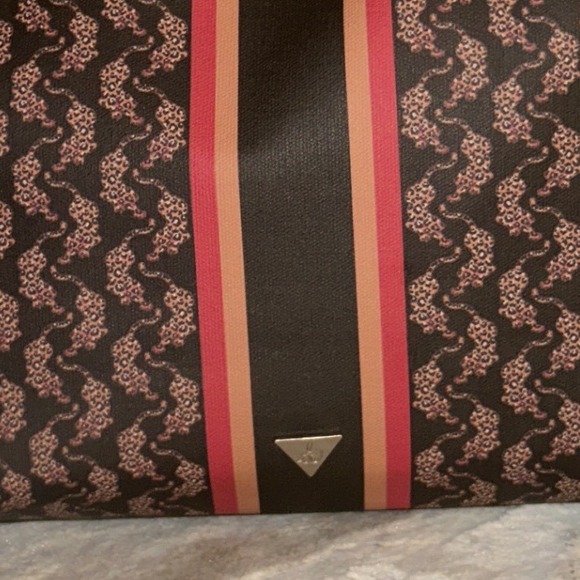 Sam Edelman Micaela Coated Canvas Tote - Brown/Red Stripe Large Shopper Handbag - Picture 7 of 11